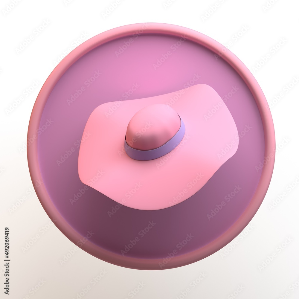 Fashion icon with hat isolated on white background. App. 3D illustration.