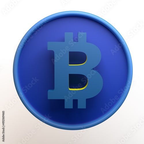 Investment icon with bitcoin symbol isolated on white background. App. 3D illustration.