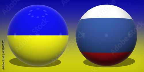 Stop the fire. 36 hours. Ukraine - Russia. Conflict between Russia and Ukraine war concept. Ukraine flag background. Ukraine and Russia 3D balls. Horizontal design. Illustration. Map. Jerson. Donestk.