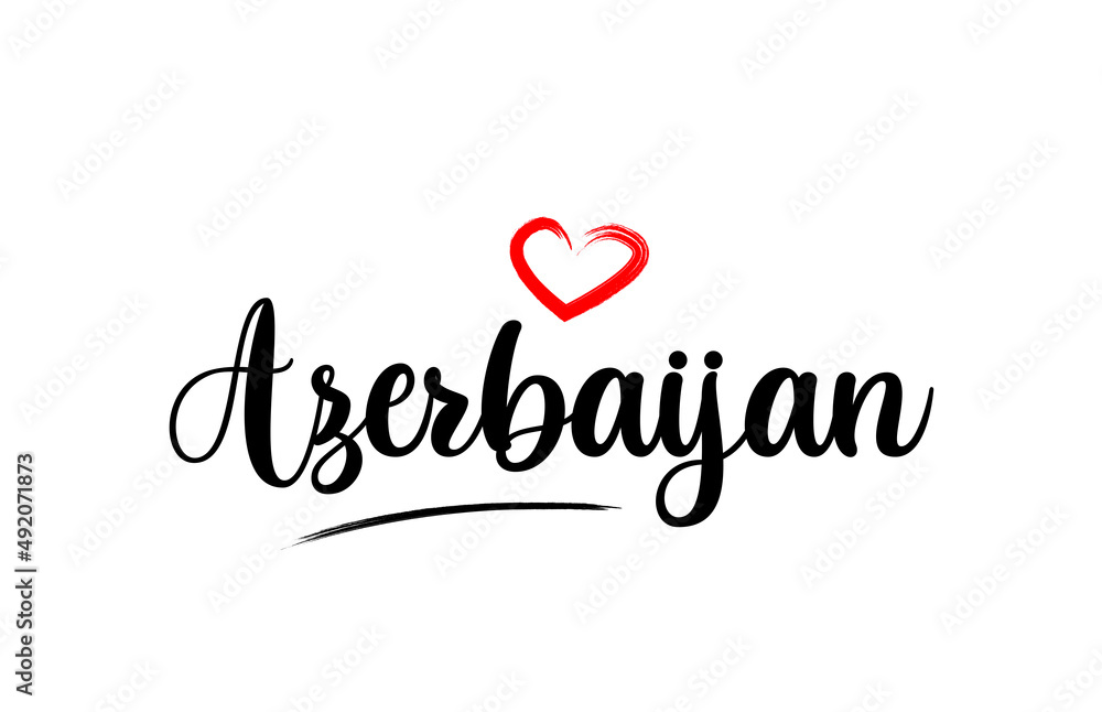 Azerbaijan country name with red love heart and black text