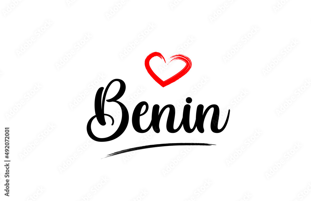 Benin country name with red love heart and black text Benin country name with red love heart and black text