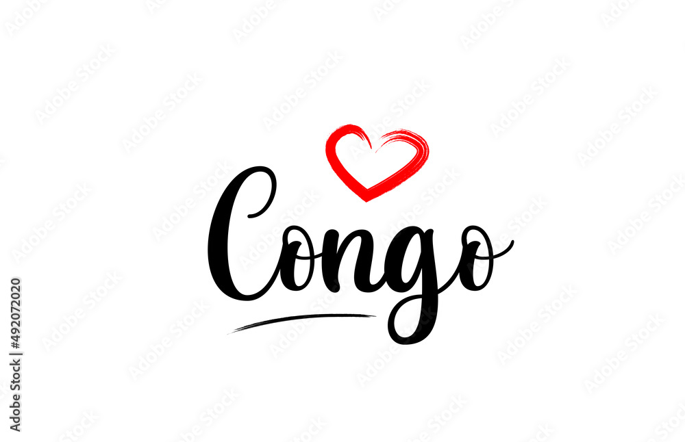 Congo country name with red love heart and black text