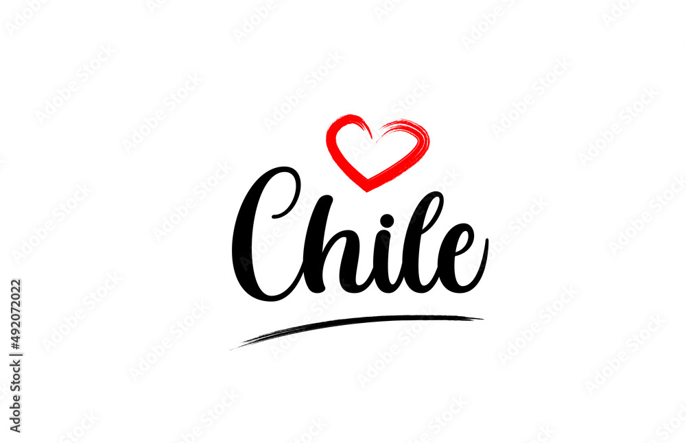Chile country name with red love heart and black text