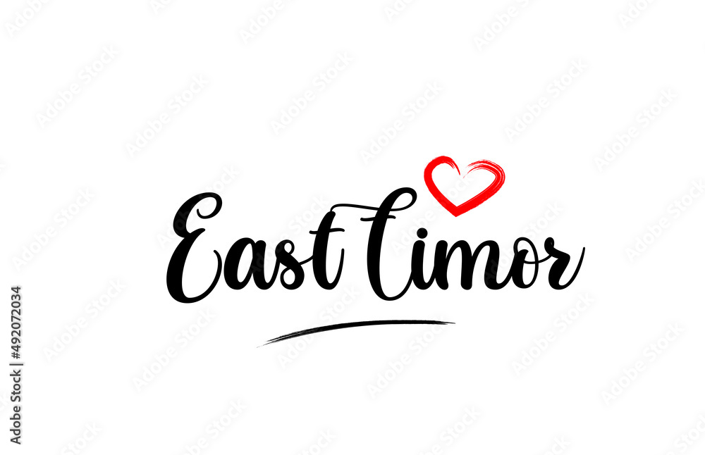 East Timor country name with red love heart and black text