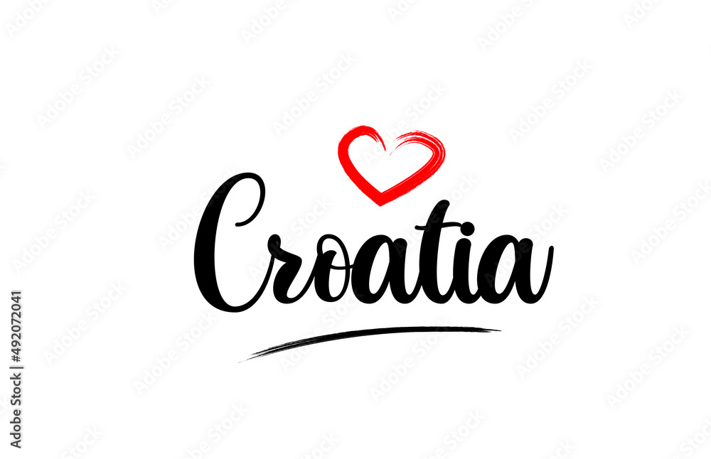 Croatia country name with red love heart and black text