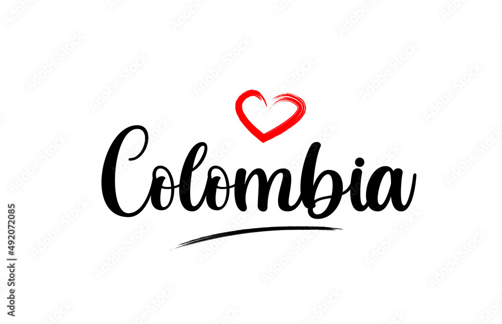 Colombia country name with red love heart and black text