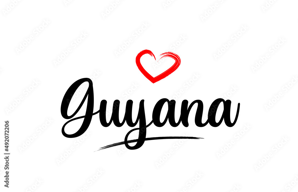 Guyana country name with red love heart and black text