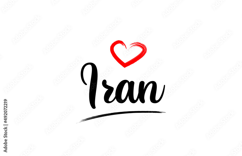 Iran country name with red love heart and black text Iran country name with red love heart and black text