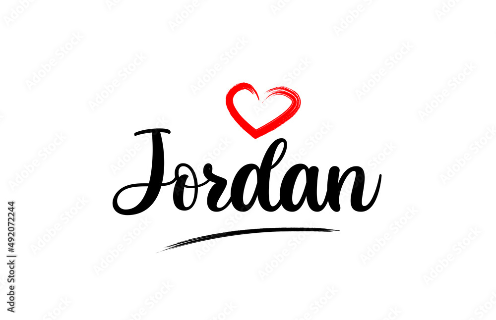 Jordan country name with red love heart and black text Jordan country name with red love heart and black text