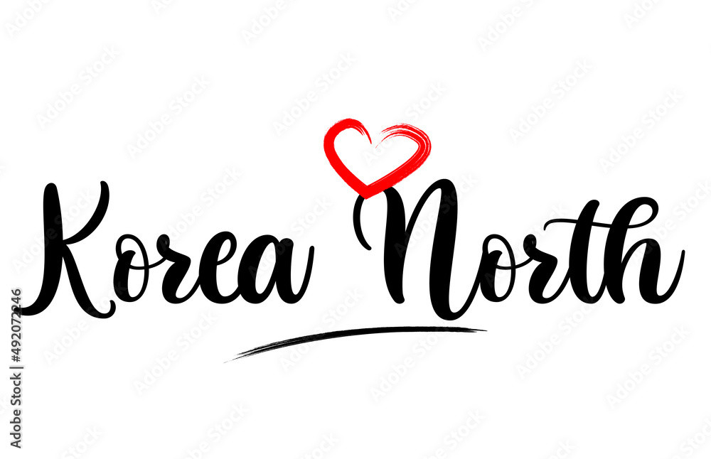 Korea North country name with red love heart and black text
