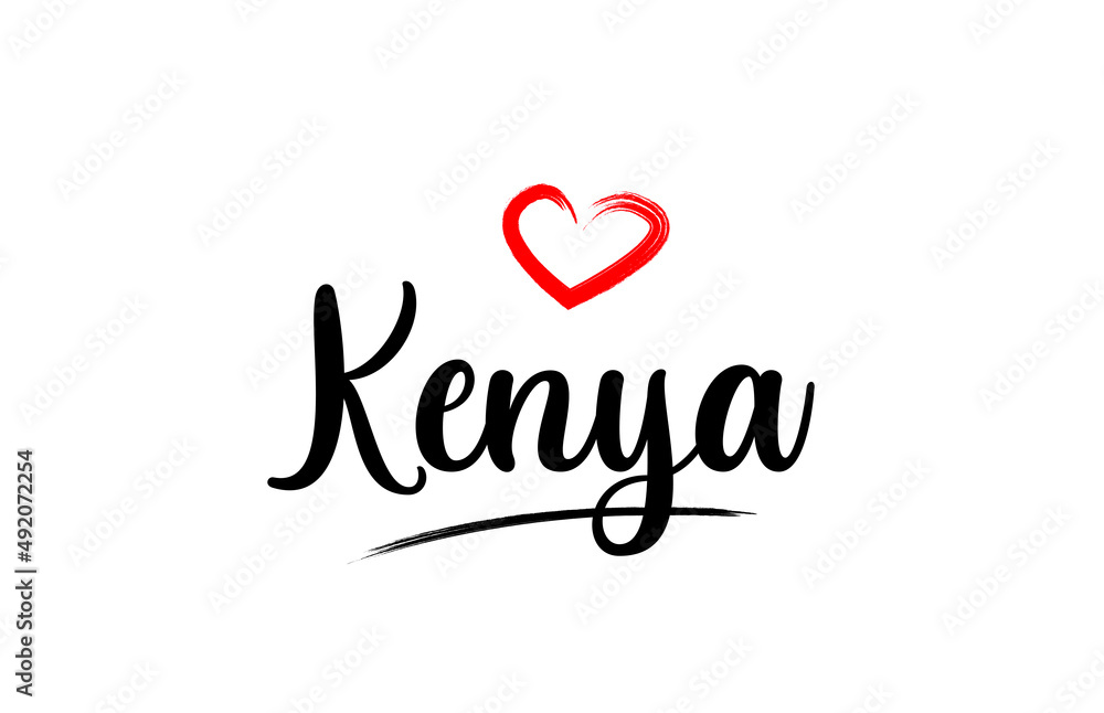 Kenya country name with red love heart and black text