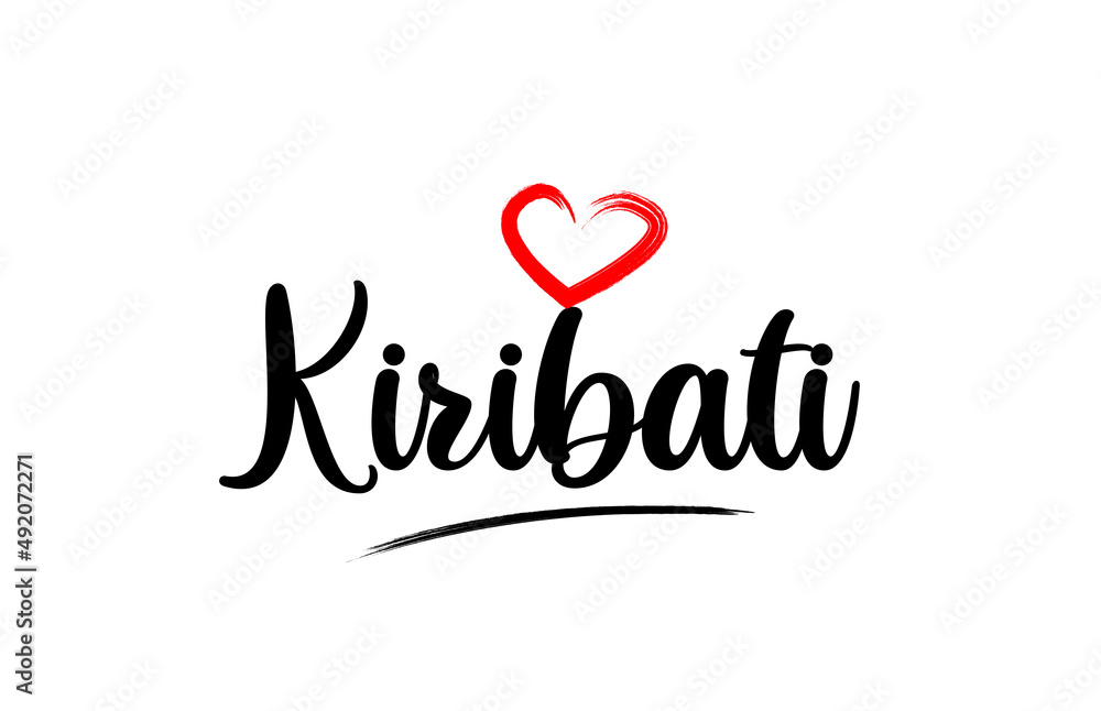 Kiribati country name with red love heart and black text