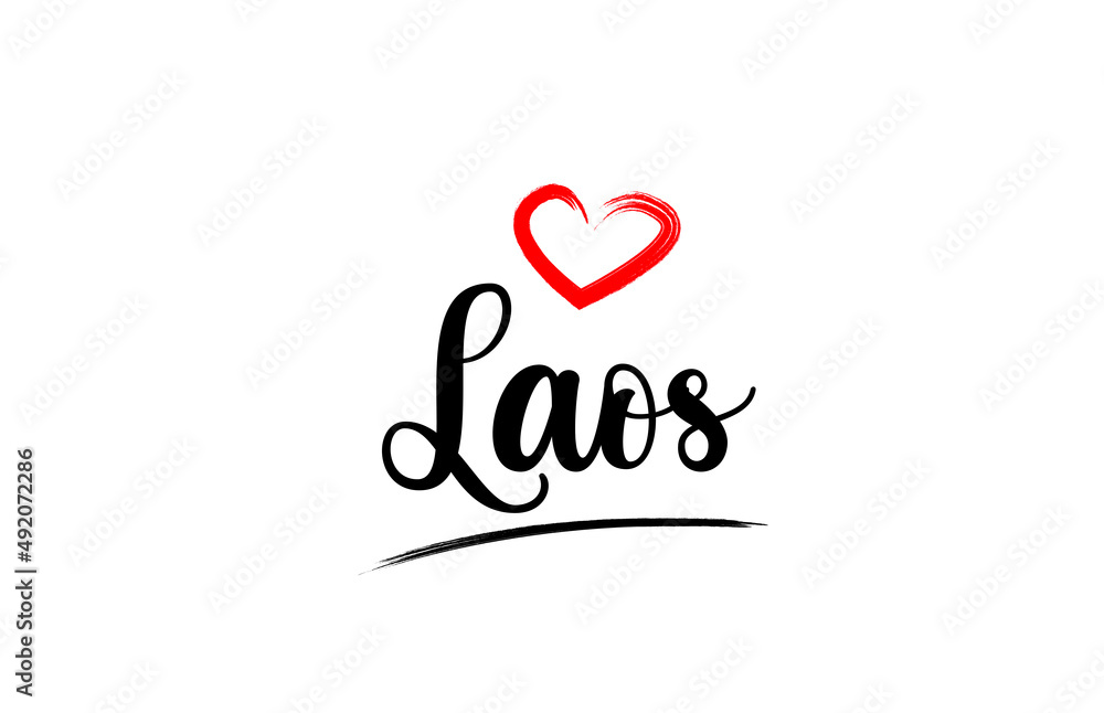 Laos country name with red love heart and black text Laos country name with red love heart and black text