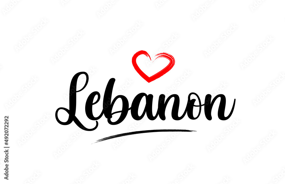 Lebanon country name with red love heart and black text