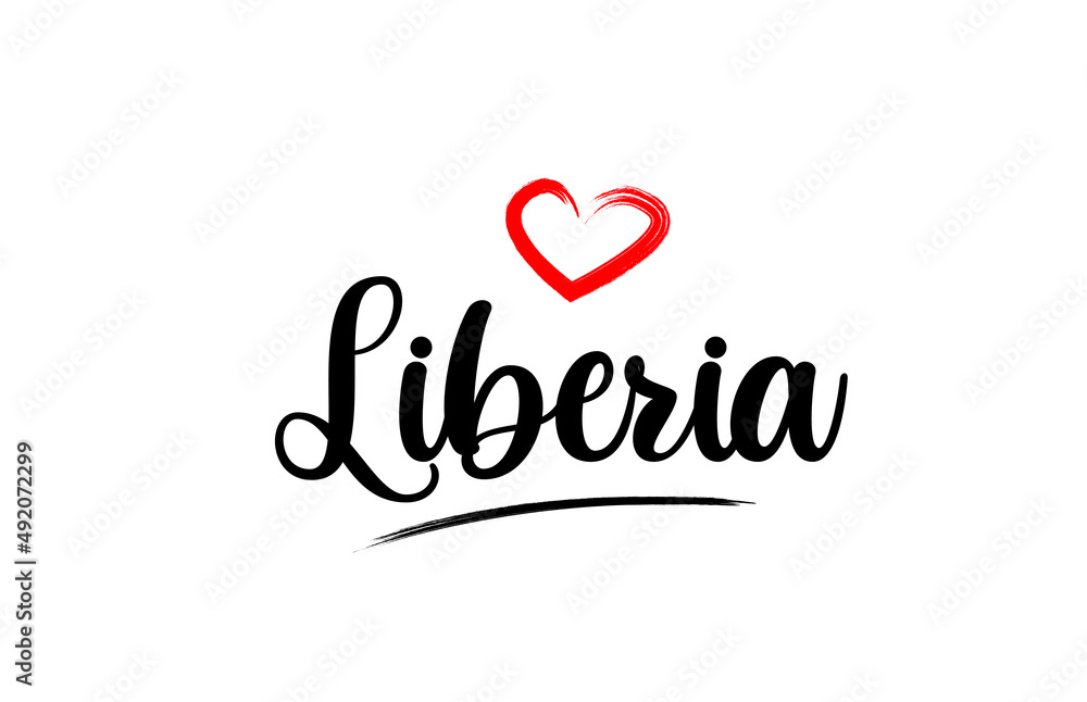 Liberia country name with red love heart and black text
