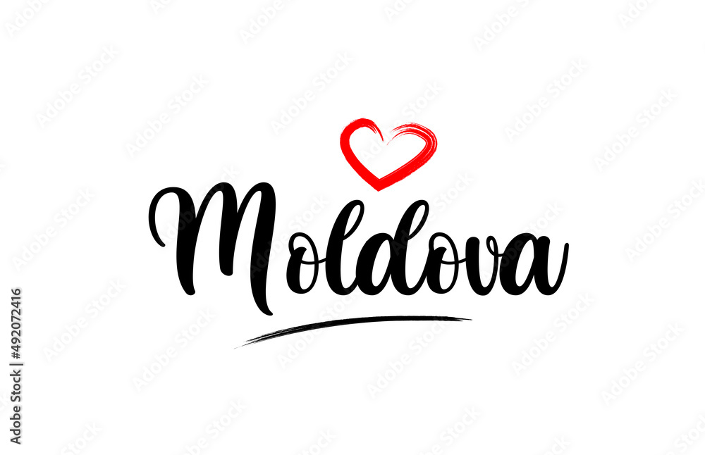 Moldova country name with red love heart and black text