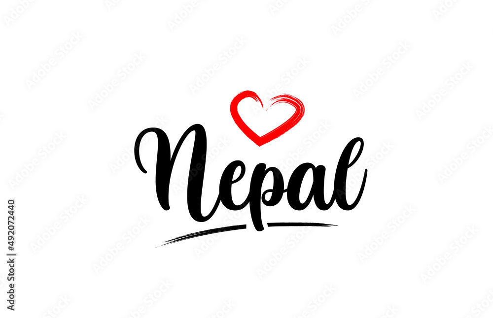 Nepal country name with red love heart and black text
