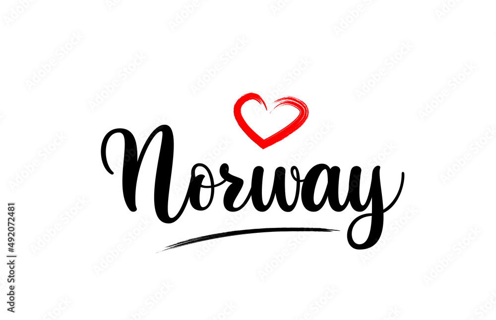 Norway country name with red love heart and black text Norway country name with red love heart and black text