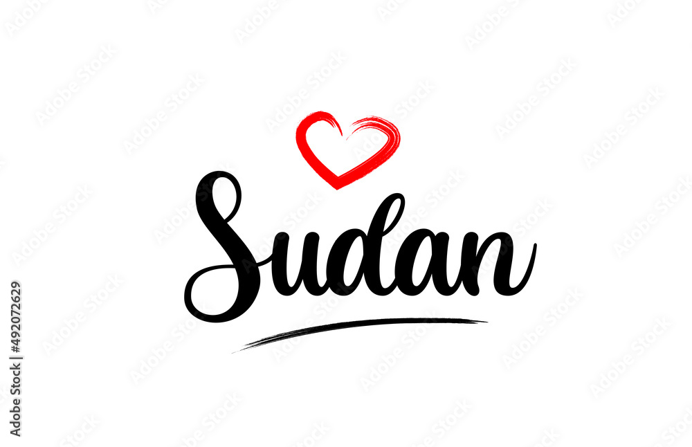 Sudan country name with red love heart and black text Sudan country name with red love heart and black text