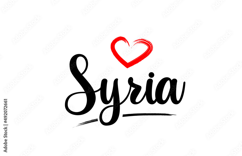 Syria country name with red love heart and black text Syria country name with red love heart and black text