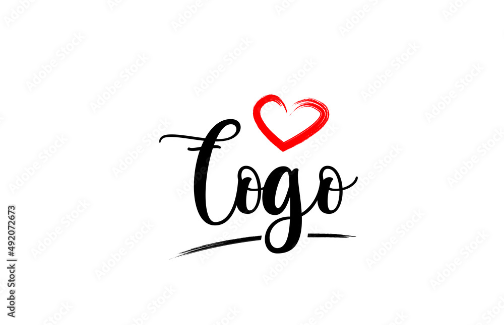 Togo country name with red love heart and black text