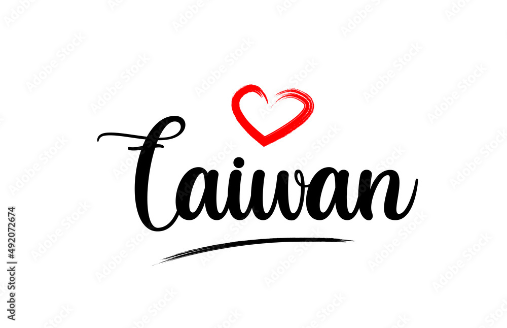 Taiwan country name with red love heart and black text