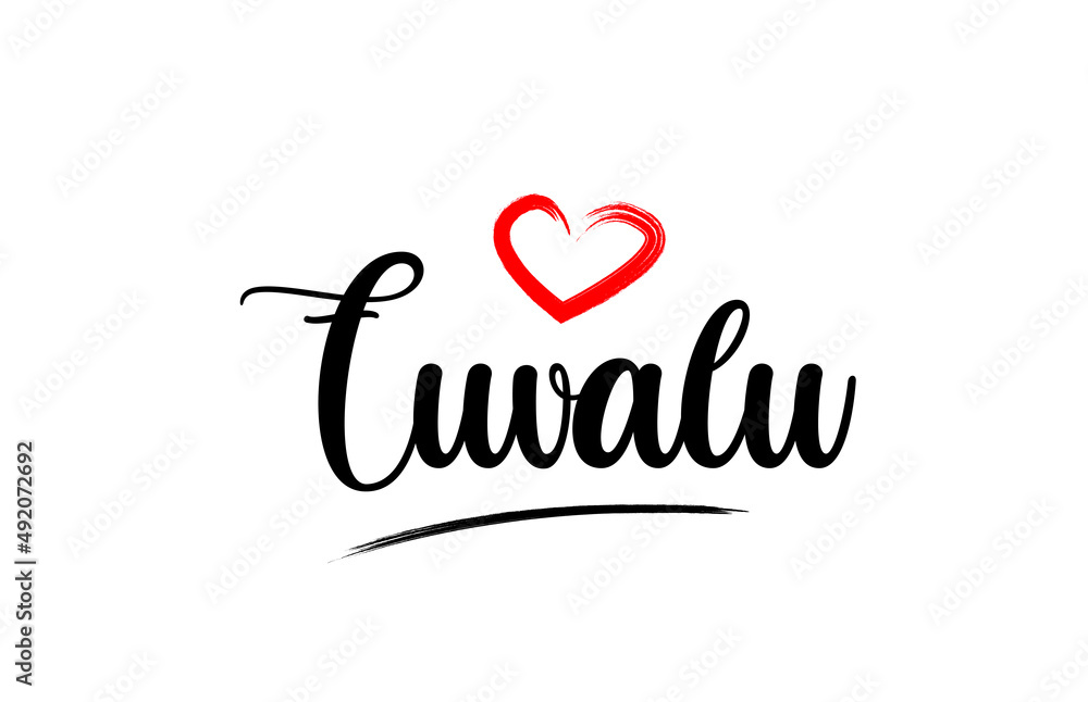 Tuvalu country name with red love heart and black text