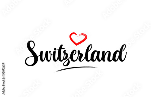 Switzerland country name with red love heart and black text