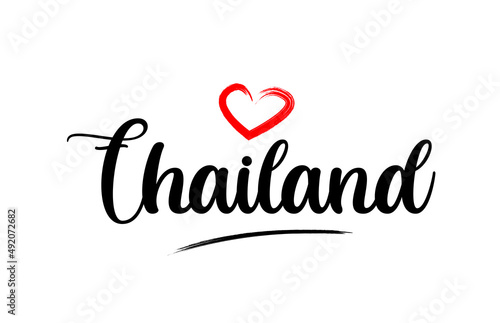 Thailand country name with red love heart and black text