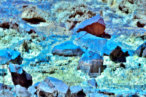 Painting with rough rocky formations photo