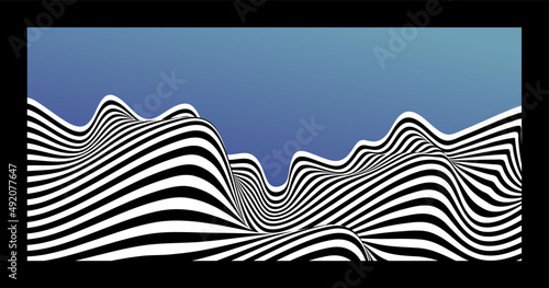 Vector twisted lines background. Black and white waves with colored background