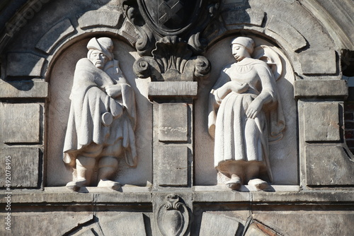 Amsterdam Sint Antoniesluis Street Historic Sculpted Leprozenpoort Gate Detail, Netherlands photo