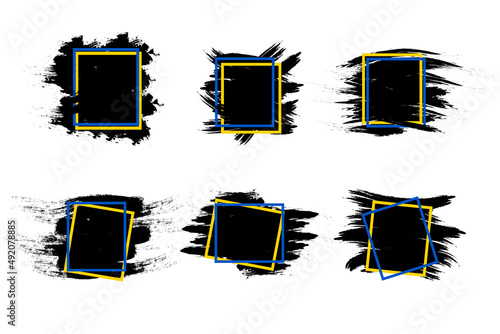 Ukraine flag frame.We Support Ukraine Sign. Blue and yellow abstract geometric frames.Set of Ukraine flag icons .Stop War.Pray for Ukraine.