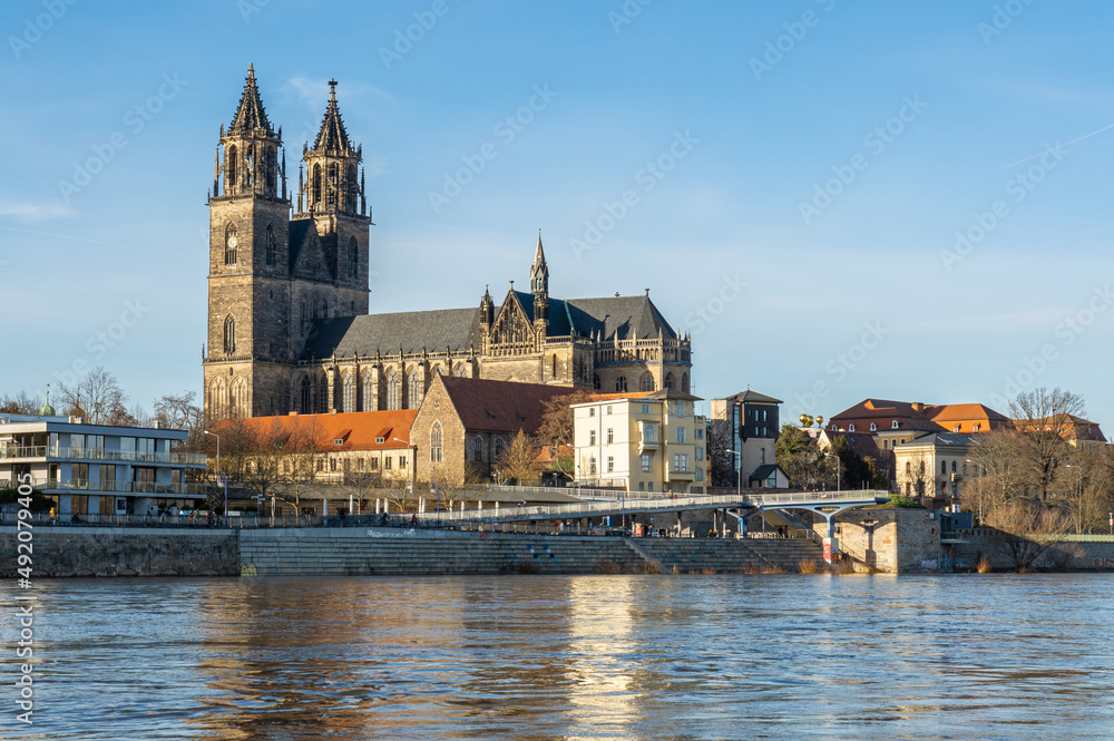 Dom of Magdeburg and the river Elbe in front