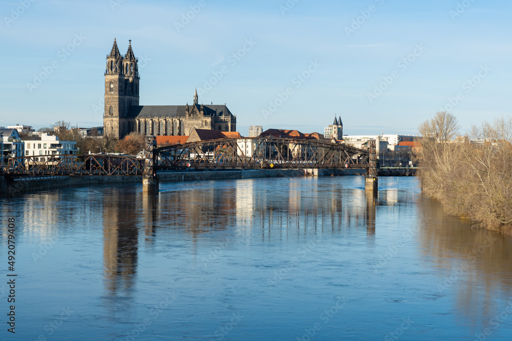 Dom of Magdeburg and the river Elbe in front