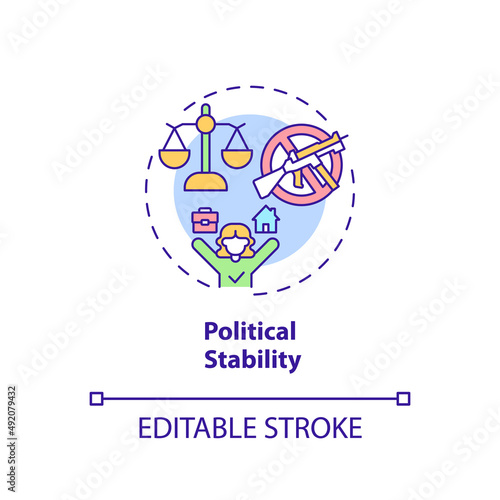 Political stability concept icon. Moving for safety. Pull factor for migration abstract idea thin line illustration. Isolated outline drawing. Editable stroke. Arial, Myriad Pro-Bold fonts used