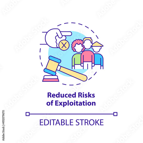 Reduced risks of exploitation concept icon. Positive impact of legalizing immigrants abstract idea thin line illustration. Isolated outline drawing. Editable stroke. Arial, Myriad Pro-Bold fonts used