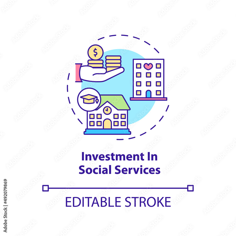 Investment in social services concept icon. Legalizing unauthorized immigrants abstract idea thin line illustration. Isolated outline drawing. Editable stroke. Arial, Myriad Pro-Bold fonts used Investment in social services concept icon. Legalizing unauthorized immigrants abstract idea thin line illustration. Isolated outline drawing. Editable stroke. Arial, Myriad Pro-Bold fonts used