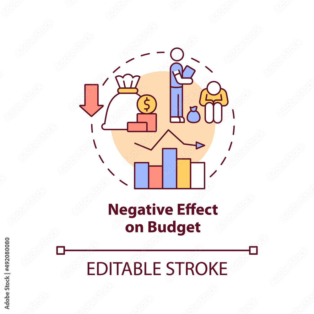 Negative effect on budget concept icon. Legalizing unauthorized immigrants issues abstract idea thin line illustration. Isolated outline drawing. Editable stroke. Arial, Myriad Pro-Bold fonts used