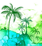 landscape picturesque palm trees. Vector illustration