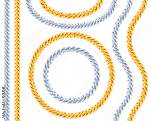 Realistic gold and silver chain vector isolated on white background