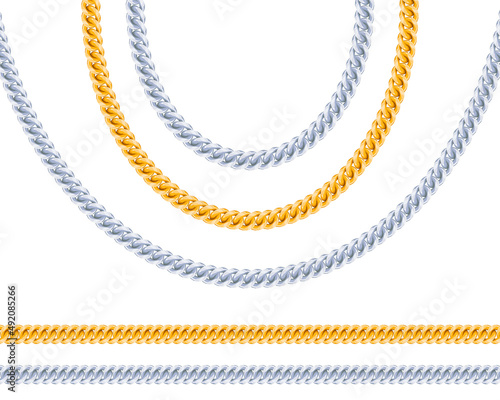 Realistic gold and silver chain vector isolated on white background