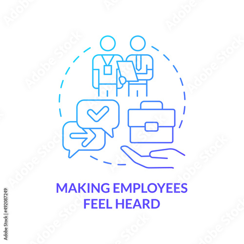 Making employees feel heard blue gradient concept icon. Comfort and safe in workplace. HR skills abstract idea thin line illustration. Isolated outline drawing. Myriad Pro-Bold font used