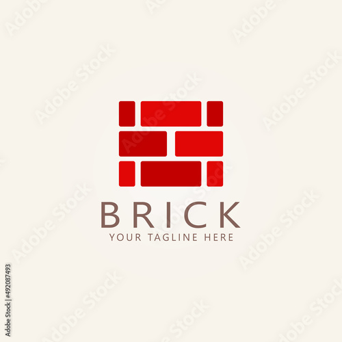 red brick logo construction flat vector emblem design illustration