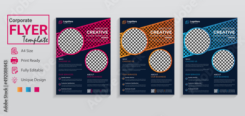 Corporate a4 flyer template design in 3 colors with modern look