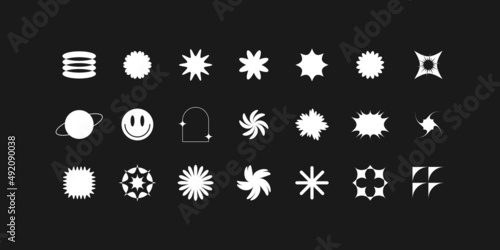 Brutalist shapes for swiss minimal style design. Constructor of trendy geometric postmodern figures. Vector illustration of brutalist contemporary stars. Primitive bauhaus elements