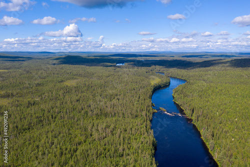 Aerial view of Tuntsayoky river on sunny summer day. Murmansk Oblast, Russia. photo