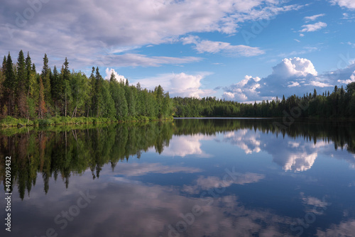 Fototapeta Naklejka Na Ścianę i Meble -  Northernn landscape. View of Tumcha river on sunny summer day. Murmansk Oblast, Russia.