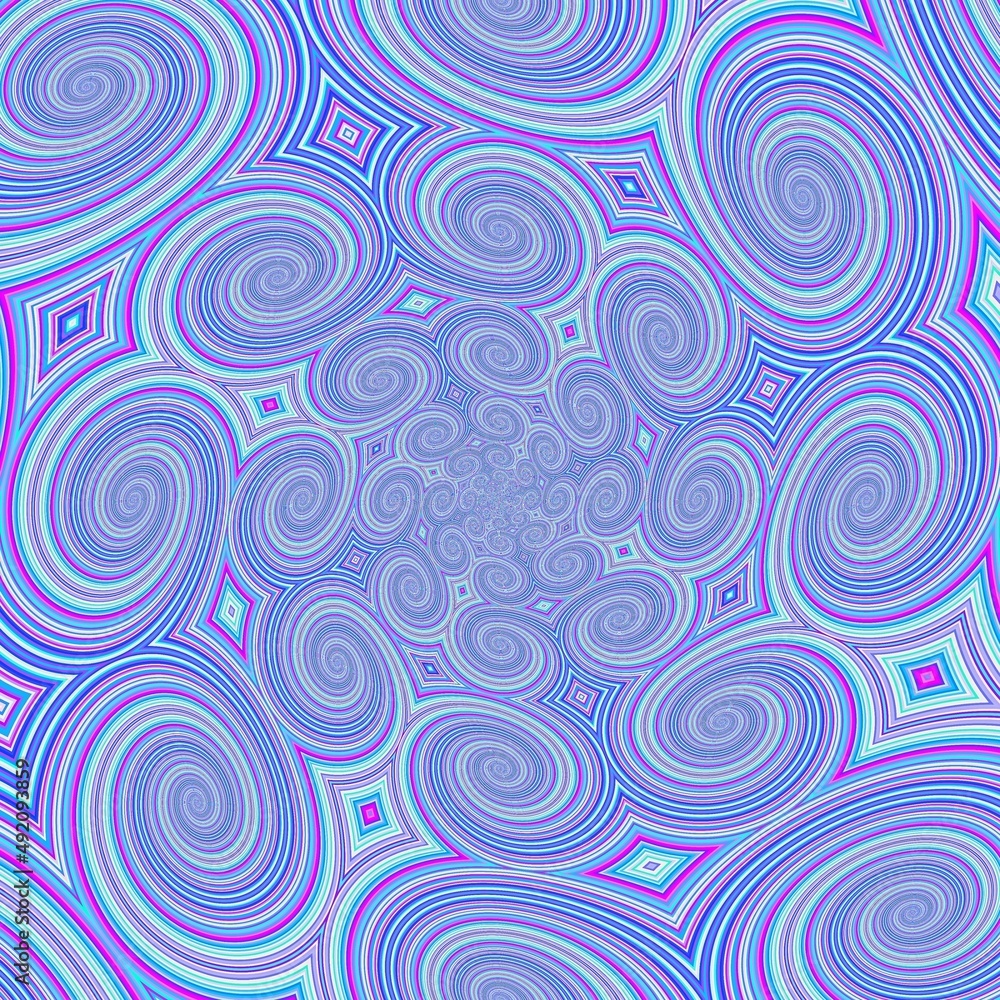 Groovy Trippy Bold Blue Purple and Cyan Spiral Digital Abstract Art 