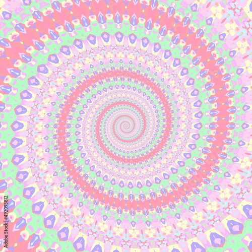 Groovy Funky Intricate Trippy Colorful Pastel Boho Hippie Spiral Mandala Abstract Digital Art